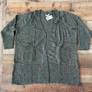 Terra & Sky Open Front Knit Cardigan in Green -3XL